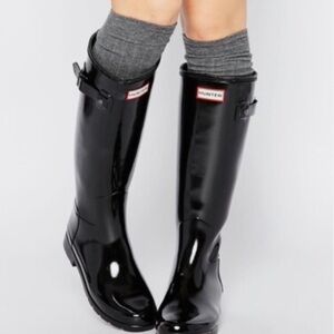 Hunter Glossy Black Rain Boots Wellies Woman Lady Size 10 Brand New With Box